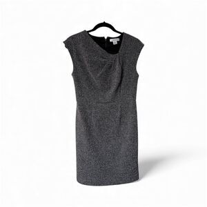 Liz Claiborne Twill Black White Midi Sheath Dress Sleeveless Lined Women's Small